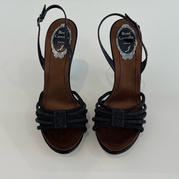 RENE CAOVILLA BLACK BROWN CRYSTAL SANDALS SIZE IT 37.5 / US 7.5 - Picture 6 of 16